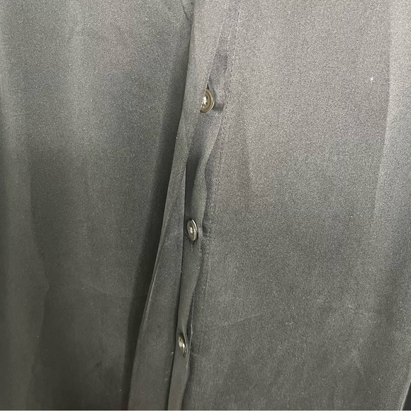 Equipment Femme Iridescent Black 100% Silk Lace Sleeves Minimalist Goth Blouse - Picture 8 of 15